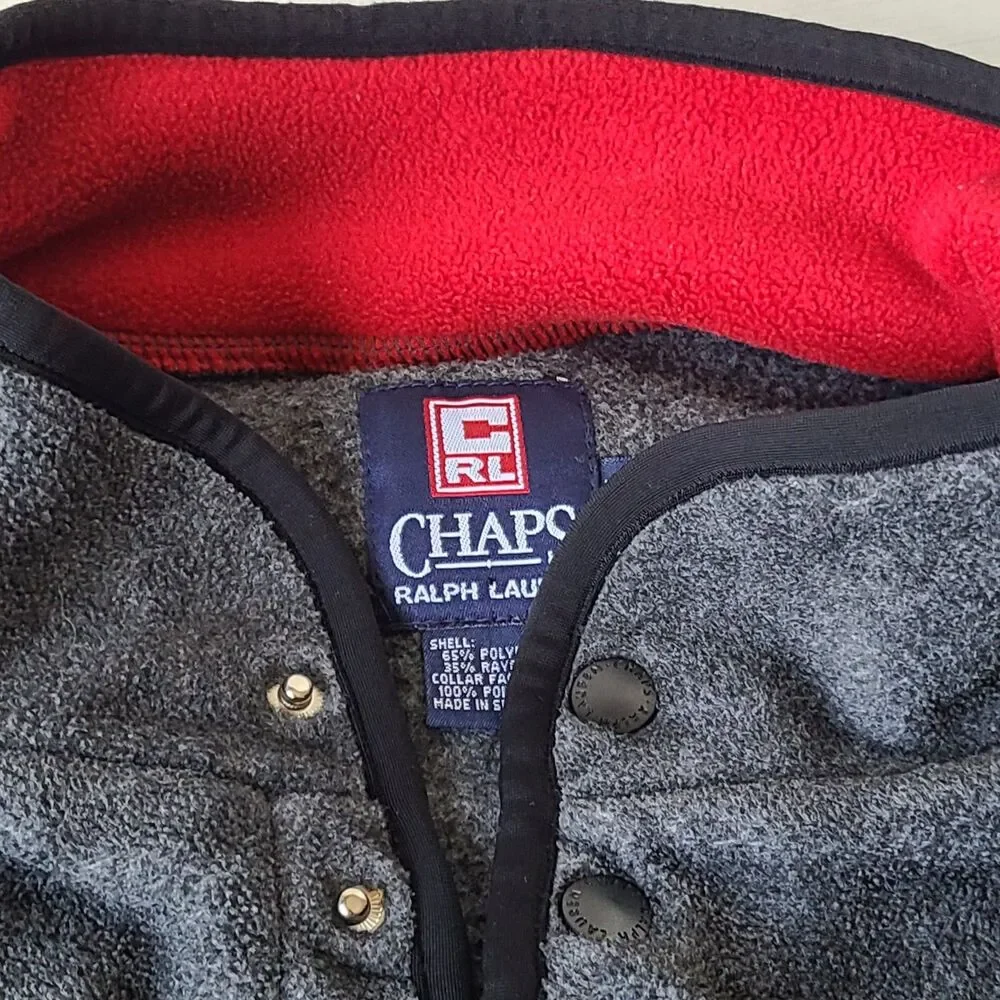 Vintage Chaps Ralph Lauren Fleece Pullover Mens Large Gray Snap Neck